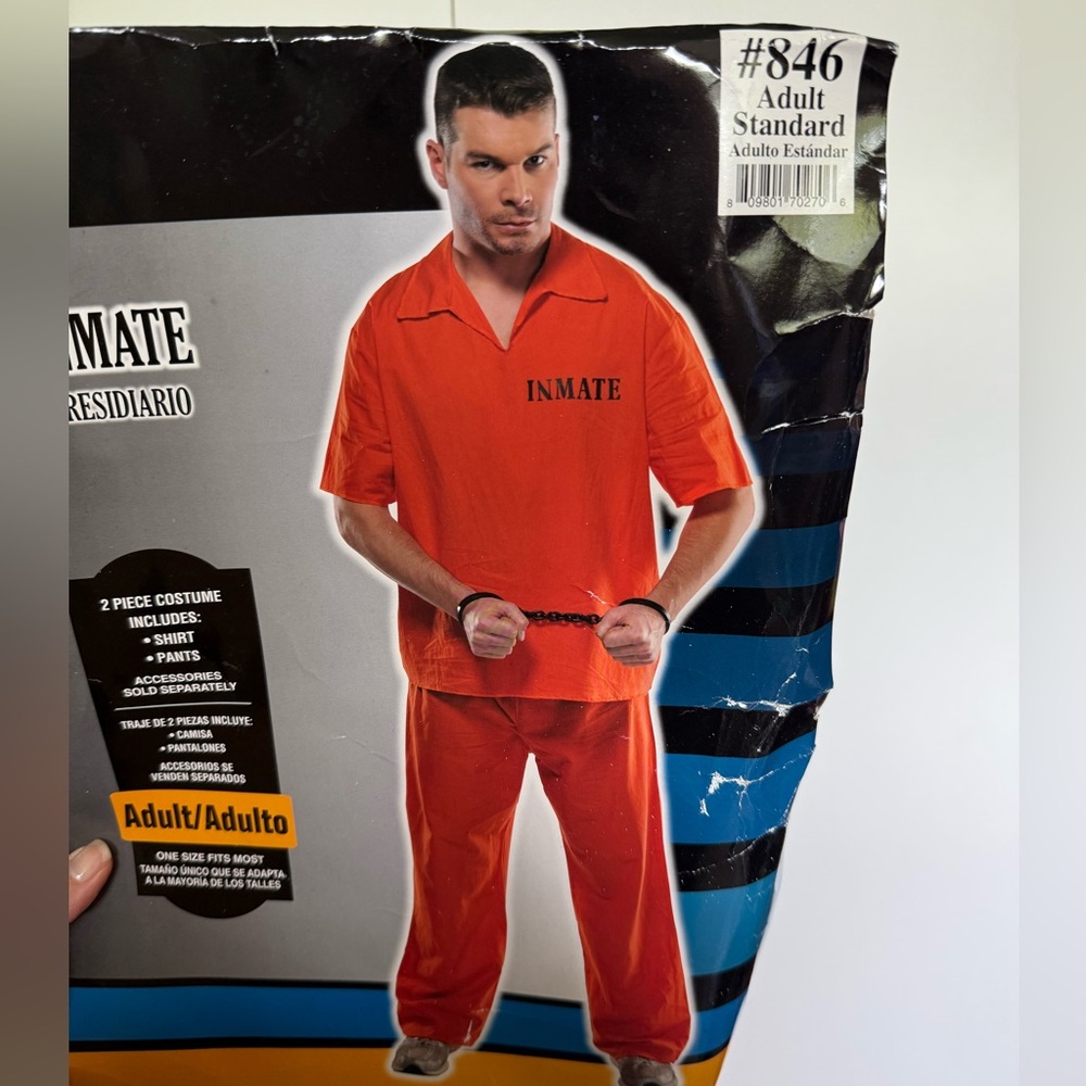 New men’s prisoner costume. Size large.  Halloween.  Orange is new black